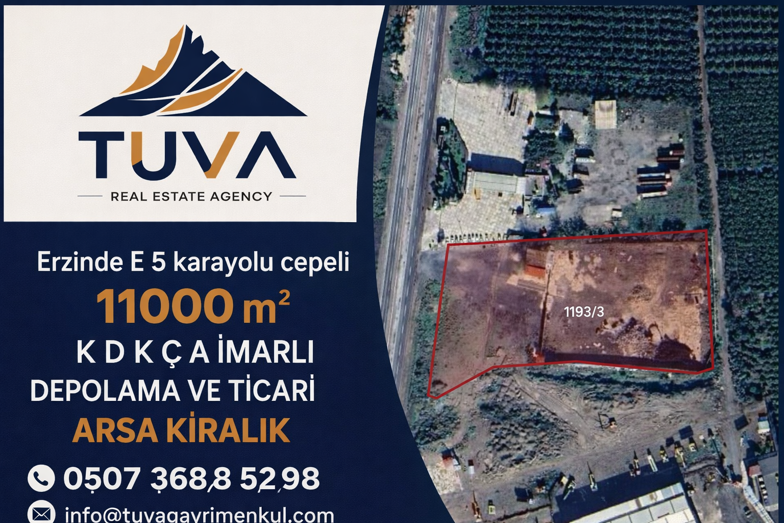 TUVA GAYRİMENKULDEN KİRALIK TİCARİ ARSA