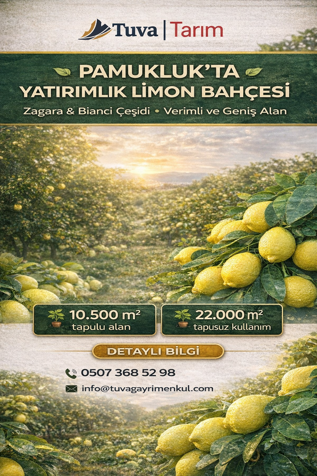TUVA GAYRİMENKULDEN ERZİN’DE 8 YAŞ LİMON BAHÇESİ – HEMEN VERİM, - 3